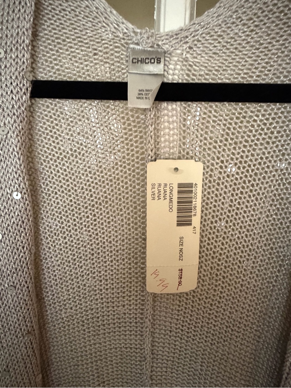 Chico's Light Gray Sequin Draped Poncho - Picture 2 of 3
